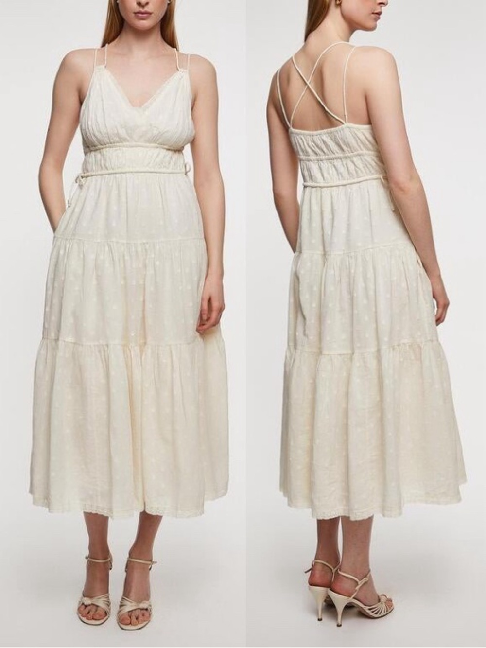Ulla Johnson Freya Summer Tiered Cotton Midi Dress 4 US Pristine Beige Party NWT